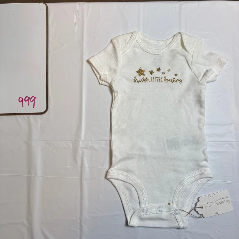 Simple Joys by Carters White‎ Gold Glitter Hush Little Baby Bodysuit 0-3M Onesie